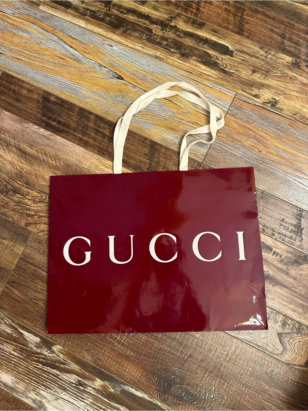 Gucci Burgundy shopping Bag with White Logo and Handles